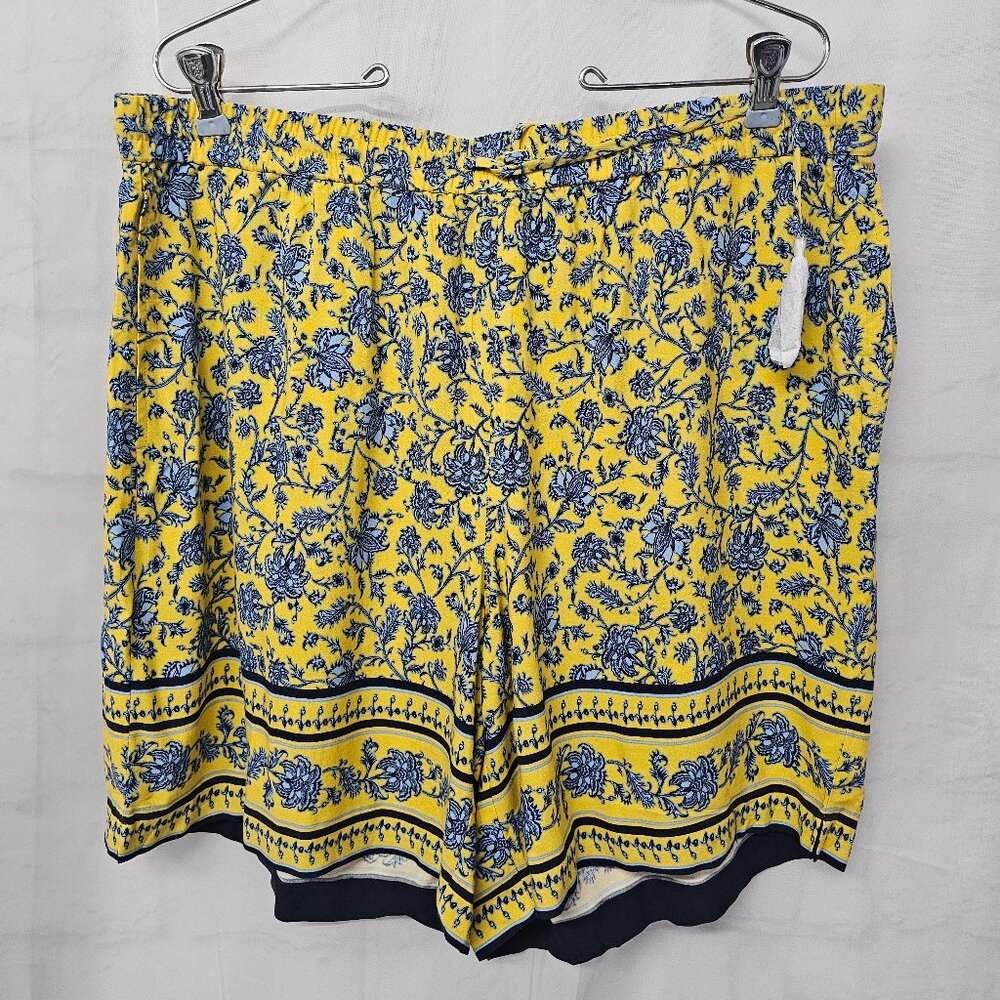 J. Jill Shorts Yellow Blue Boho Tassel Festival Coastal L NWOT - Picture 2 of 11